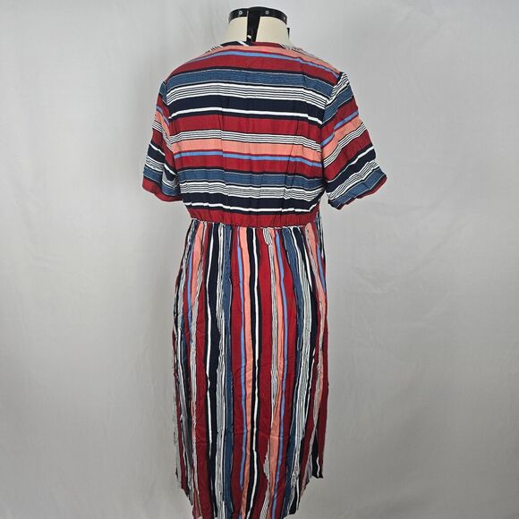 Bloomchic Dress Women's 1X Red Multiple Color Striped Contrast Short Sleeve NWT - Picture 12 of 13